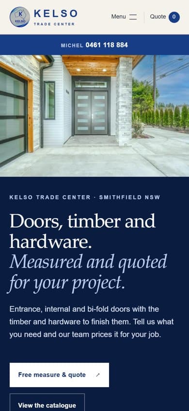 The Kelso Trade Center website on a phone
