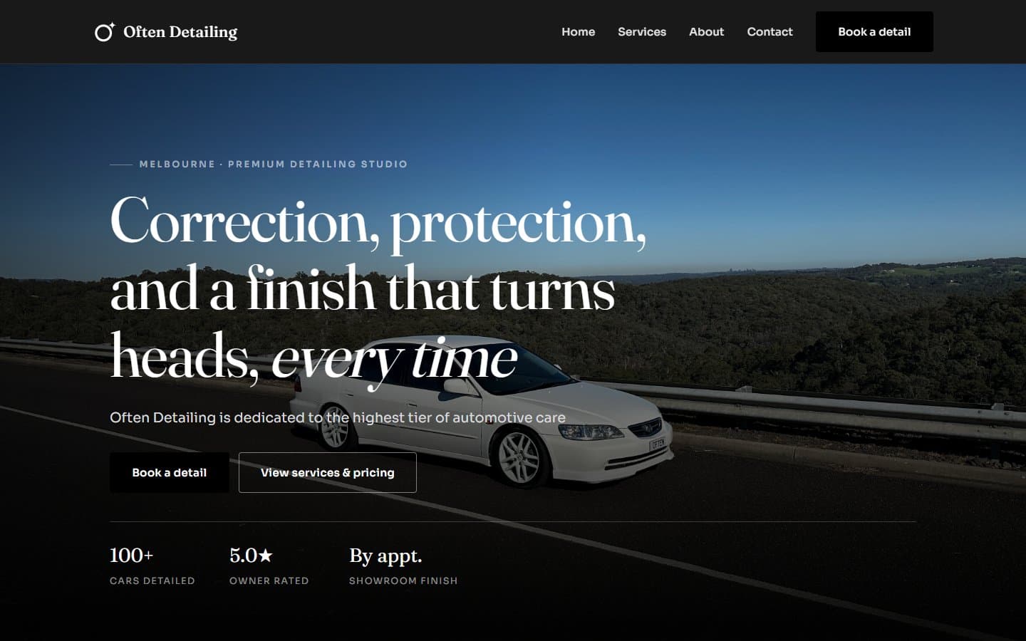 The Often Detailing website on a desktop screen