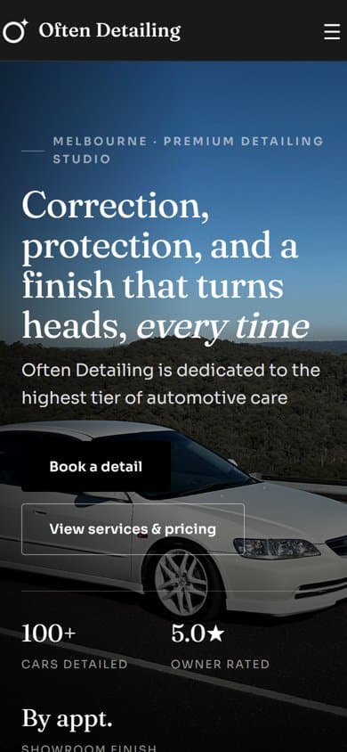 The Often Detailing website on a phone